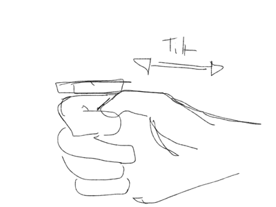 A sketch of a thumb with a coin balancing on it