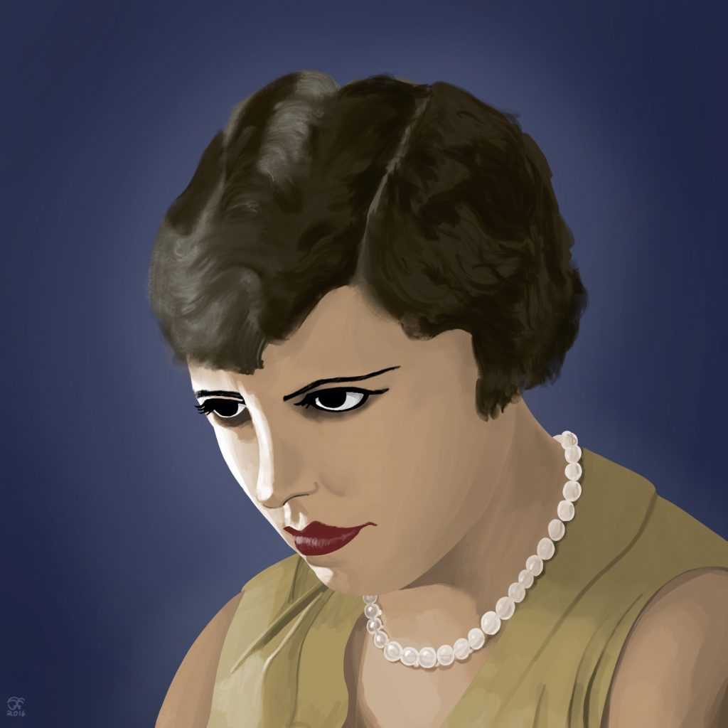 A digital painting of the girl from Un Chien Andalou, staring intently