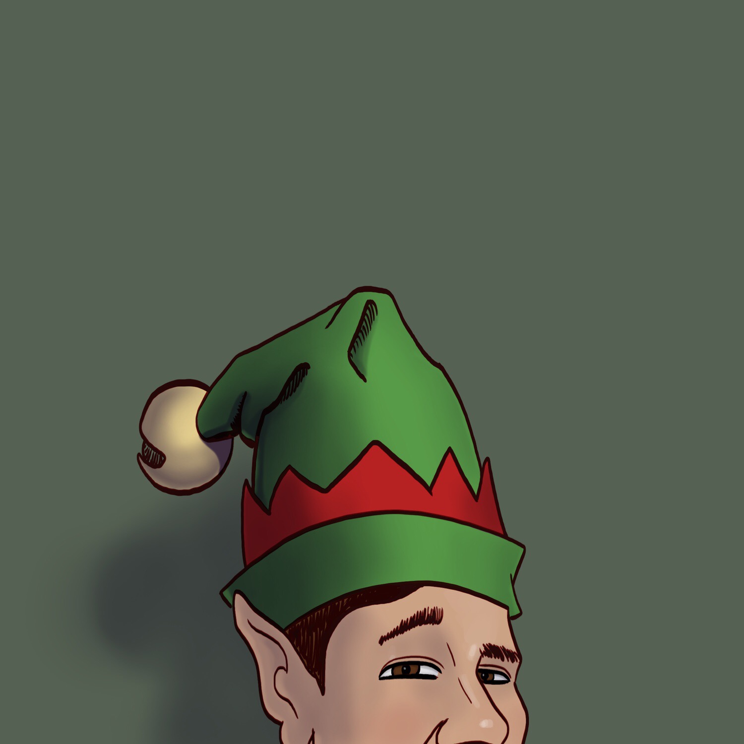 Illustration of a Christmas elf. He's a bit too short to fit in the frame. 