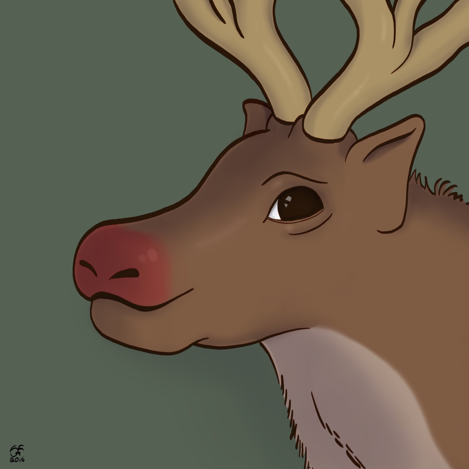 An illustrated close up of Rudolph