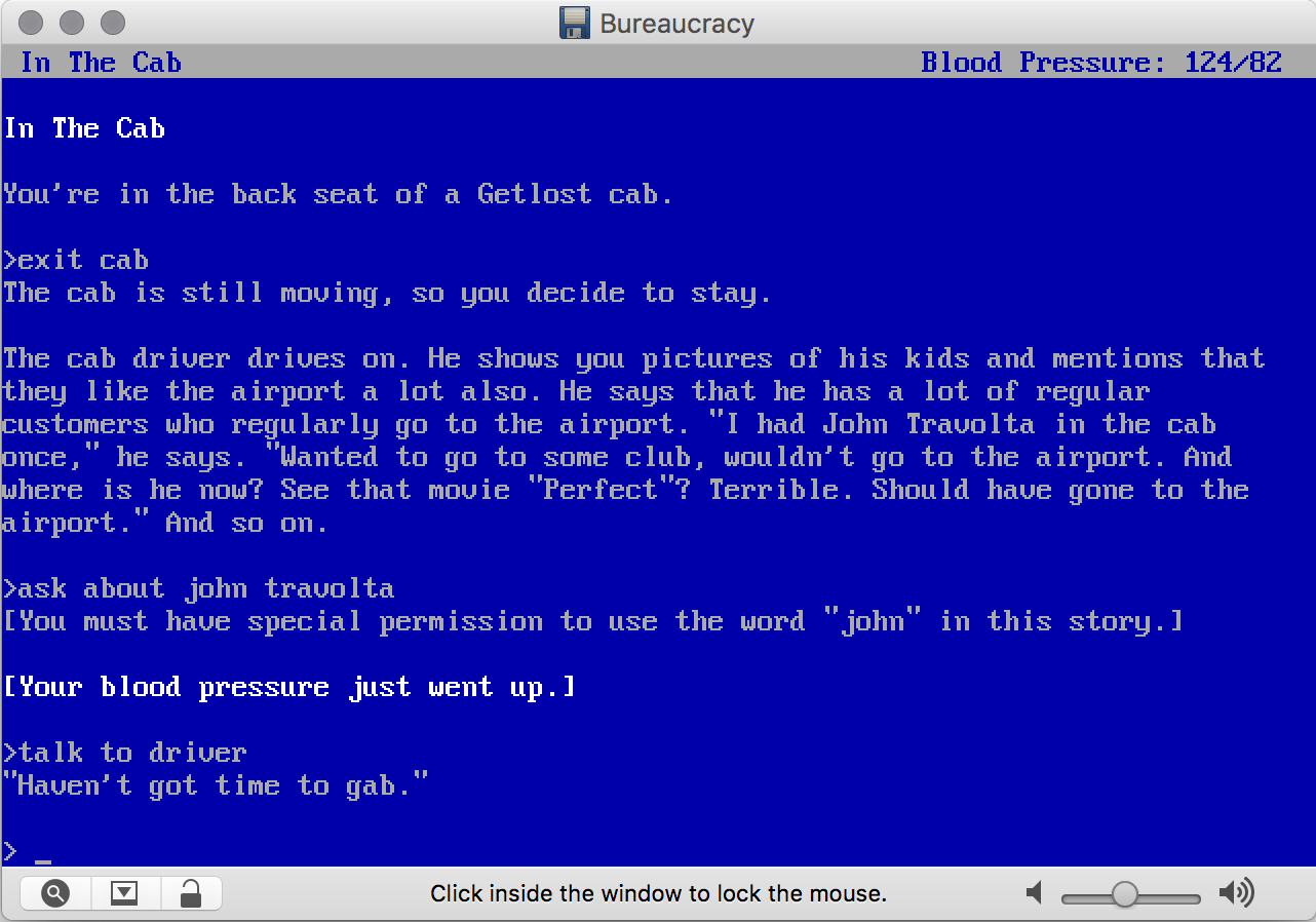 Screenshot of the text adventure game bureaucracy