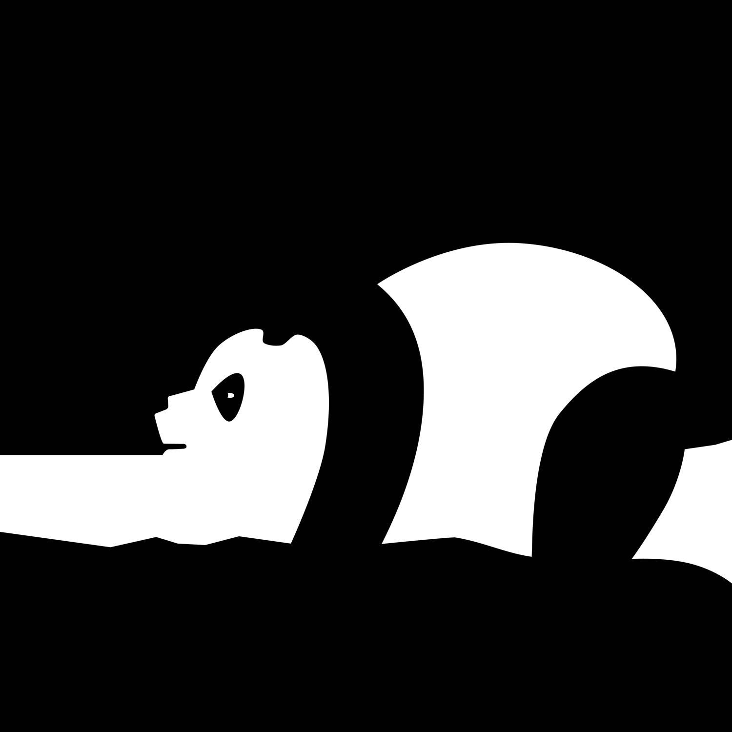 A black and white sketch of a panda falling asleep on a tree branch