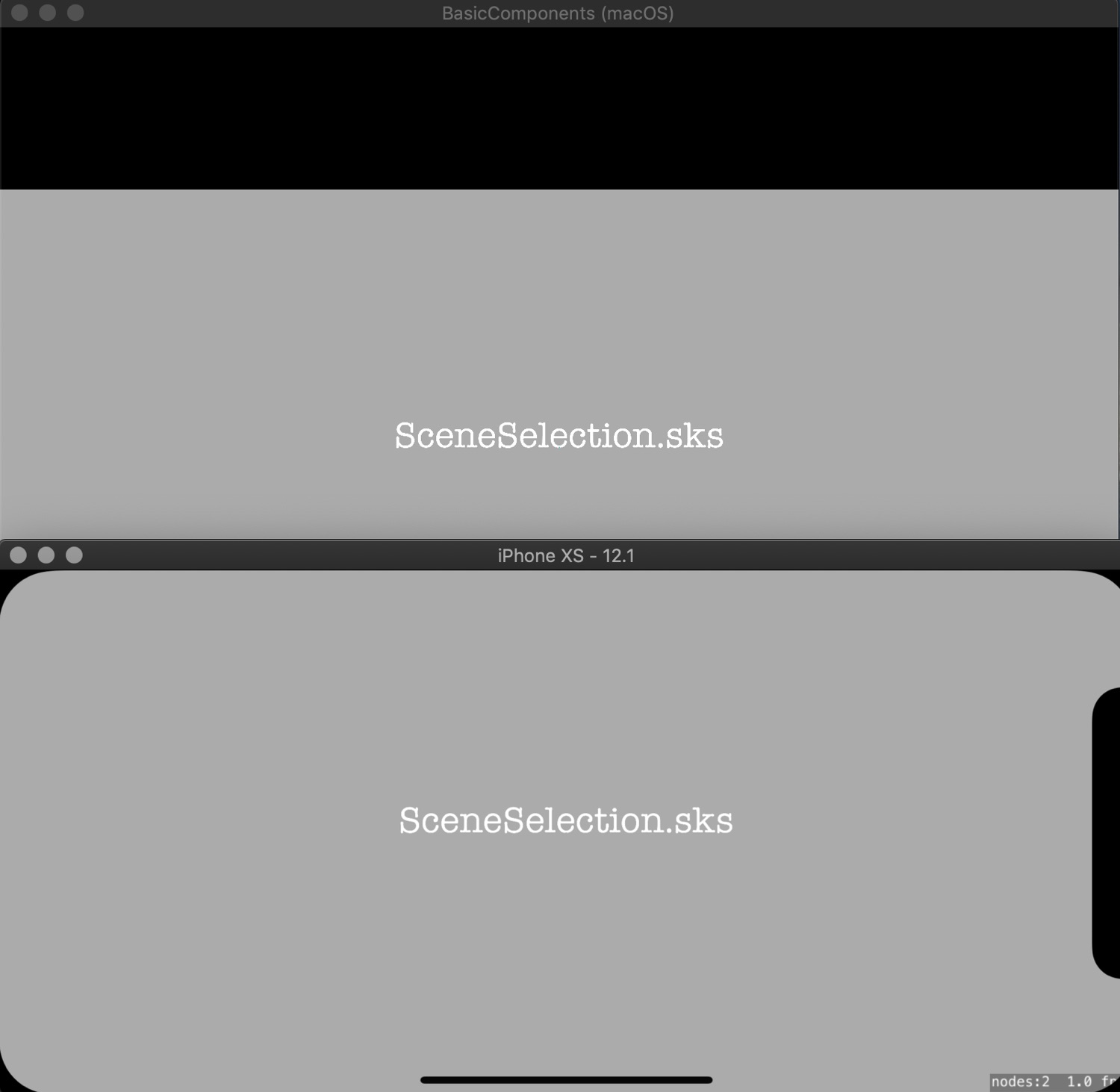 Screenshot showing the macOS app and the iOS simulator both loading the same scene correctly.
